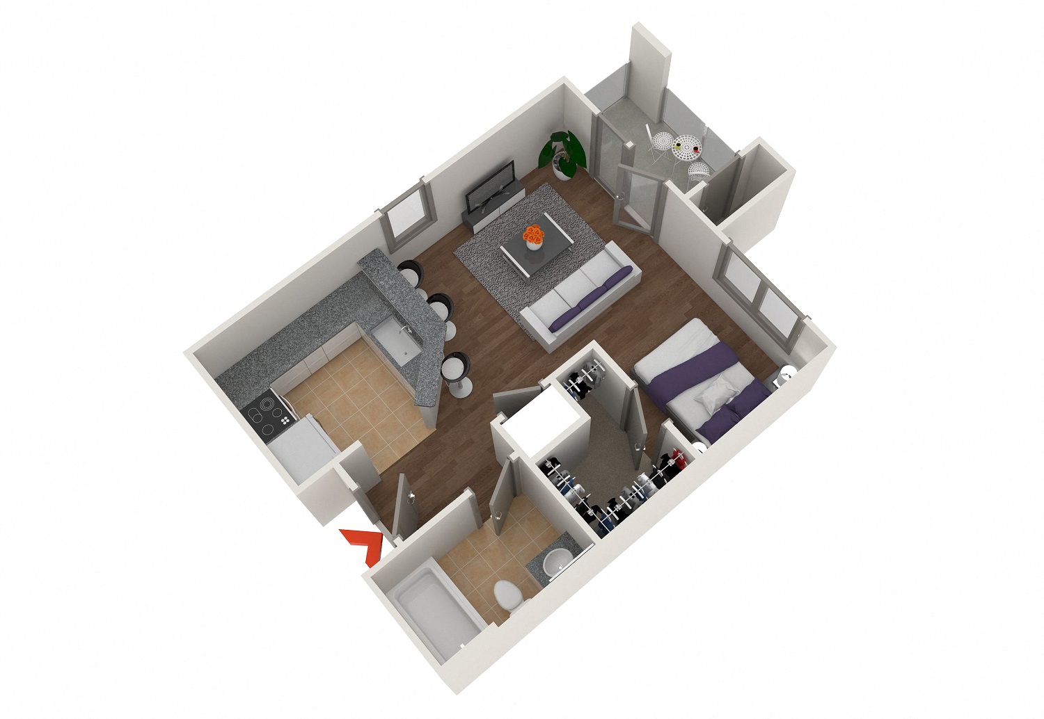 Floor plan for studio, 1 bath, 520 sqft